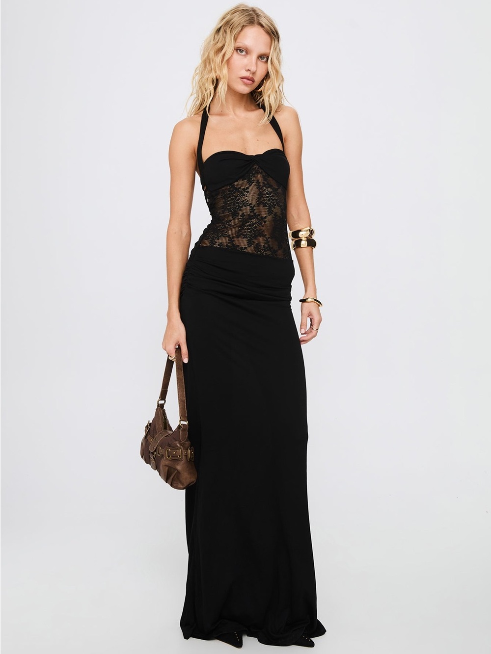 NWT 🔳Princess Polly Adalyne Lace Halter Maxi Dress Black🔳